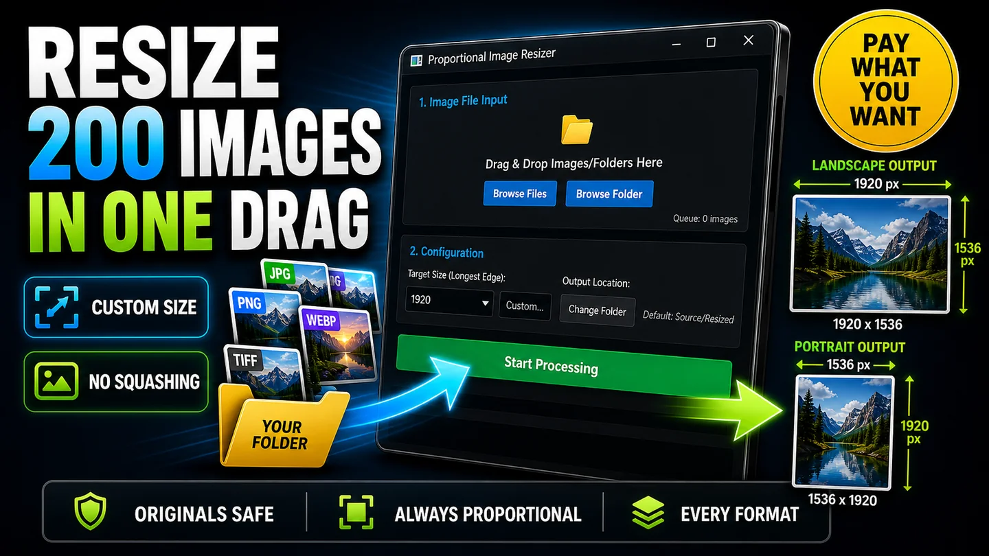 Watch the 30-second Proportional Image Resizer demo on YouTube